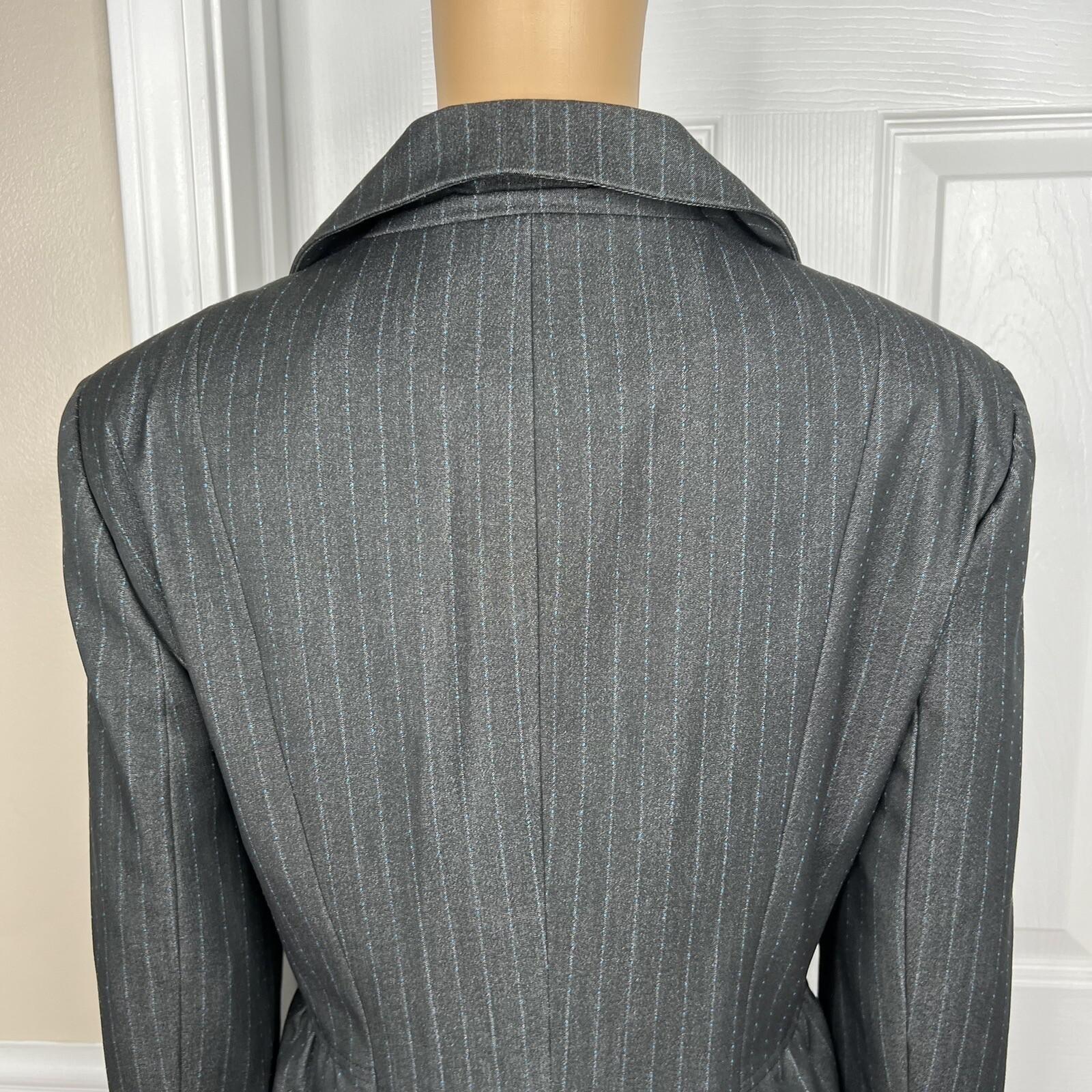 Sharagano 2PC Charcoal Striped Polyester Rayon Stretch Lined Skirt Suit Size 14
