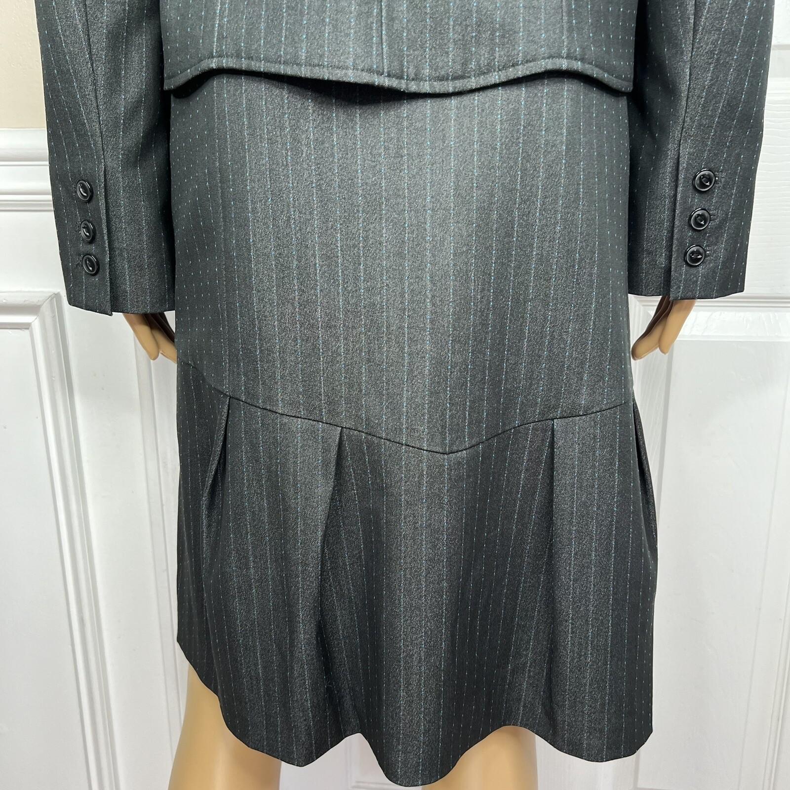Sharagano 2PC Charcoal Striped Polyester Rayon Stretch Lined Skirt Suit Size 14