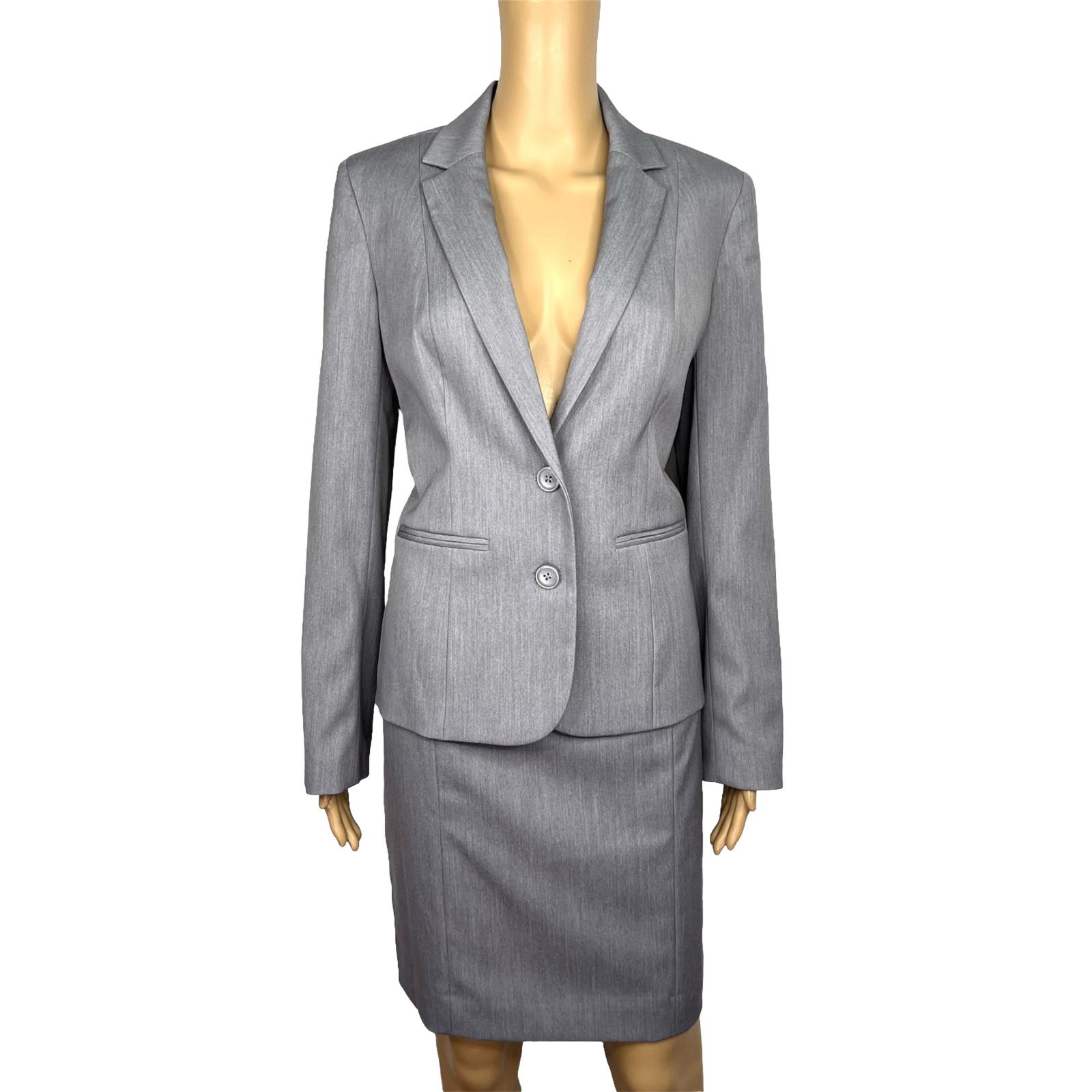 Anne Klein Rayon Blend Skirt 12P Suit 10P Pale Gray Notch Collar Lined 2PC New