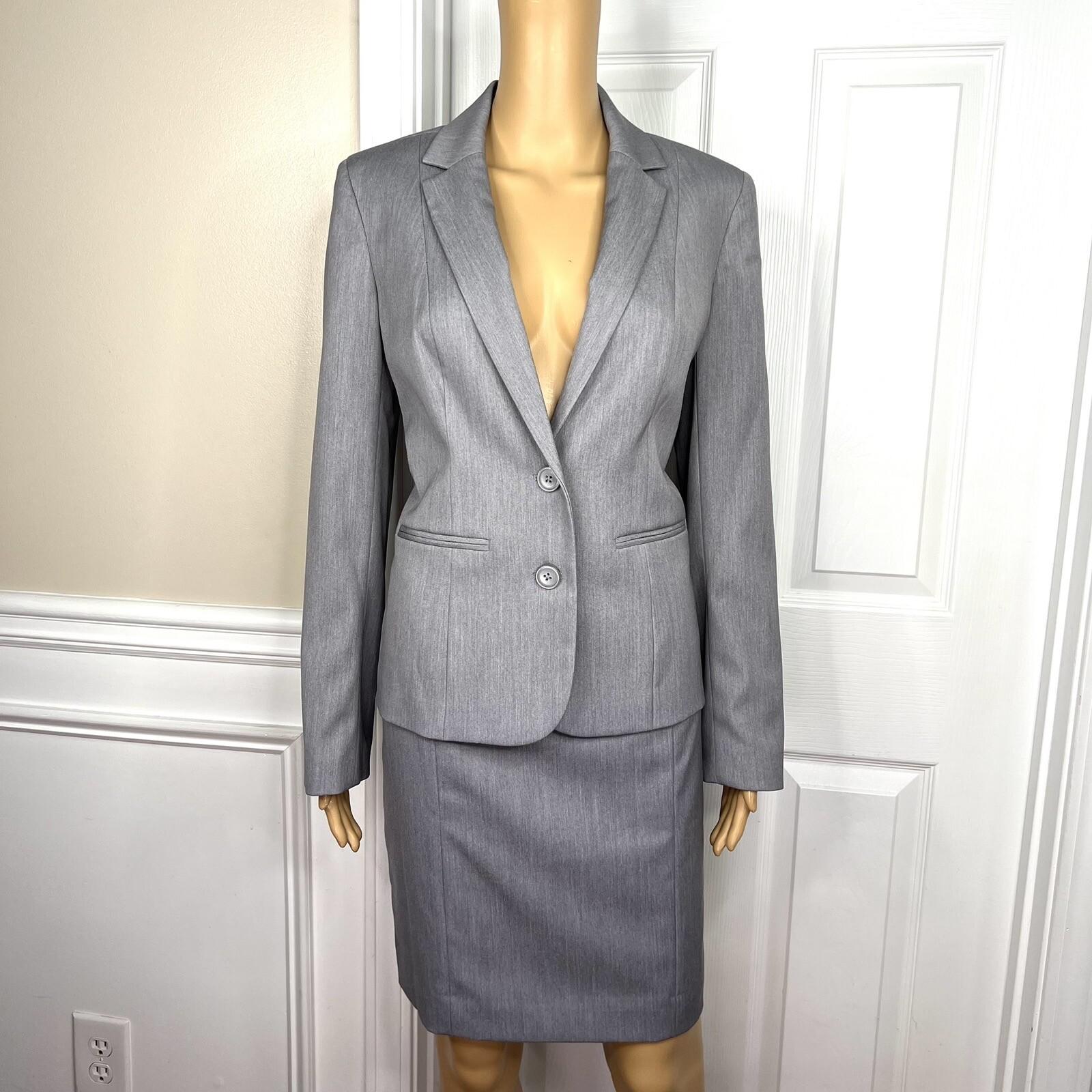 Anne Klein Rayon Blend Skirt 12P Suit 10P Pale Gray Notch Collar Lined 2PC New