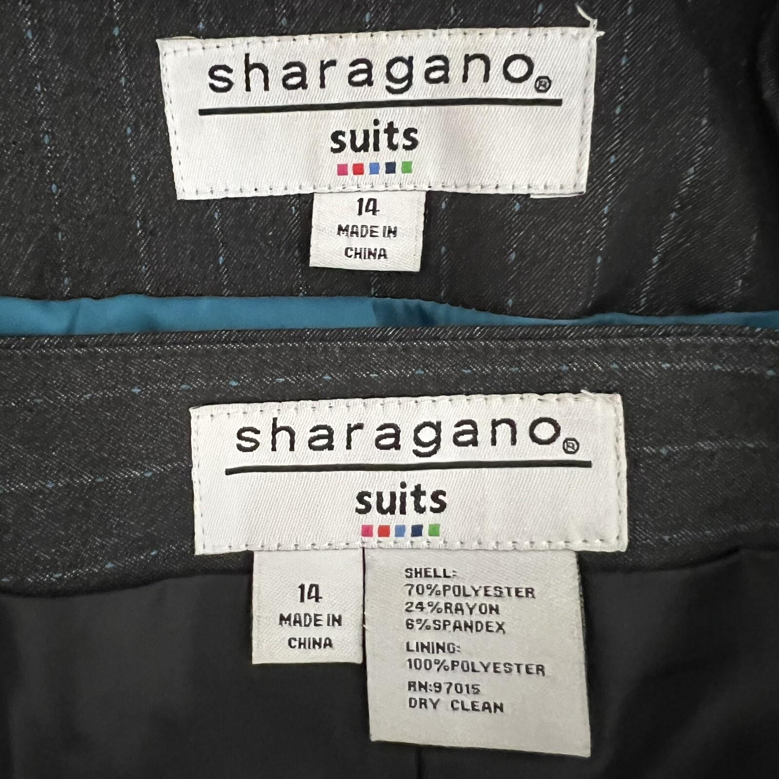 Sharagano 2PC Charcoal Striped Polyester Rayon Stretch Lined Skirt Suit Size 14