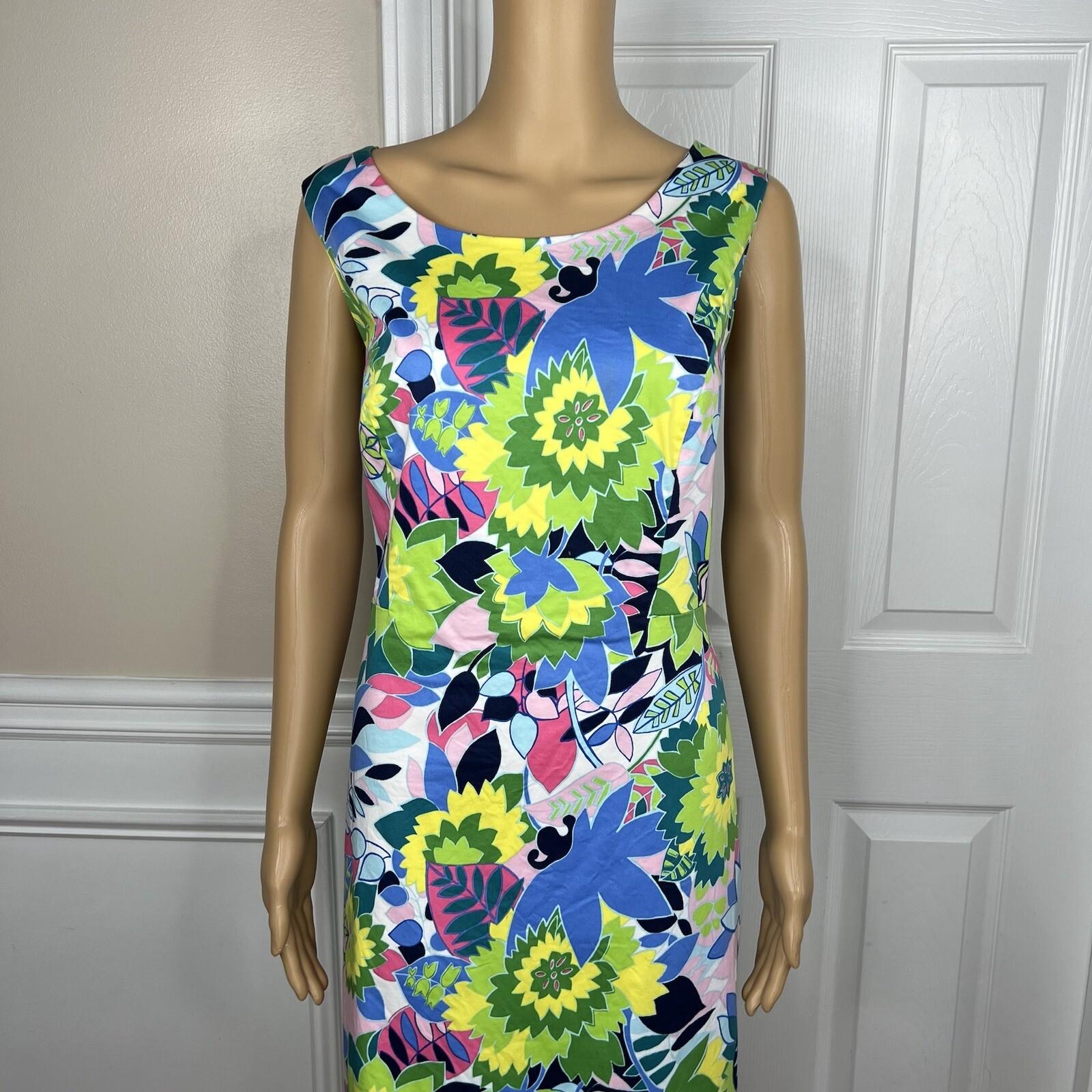 Talbots Cotton Spandex Dress Size 14 sleeveless shift Flounce Hem Floral Print