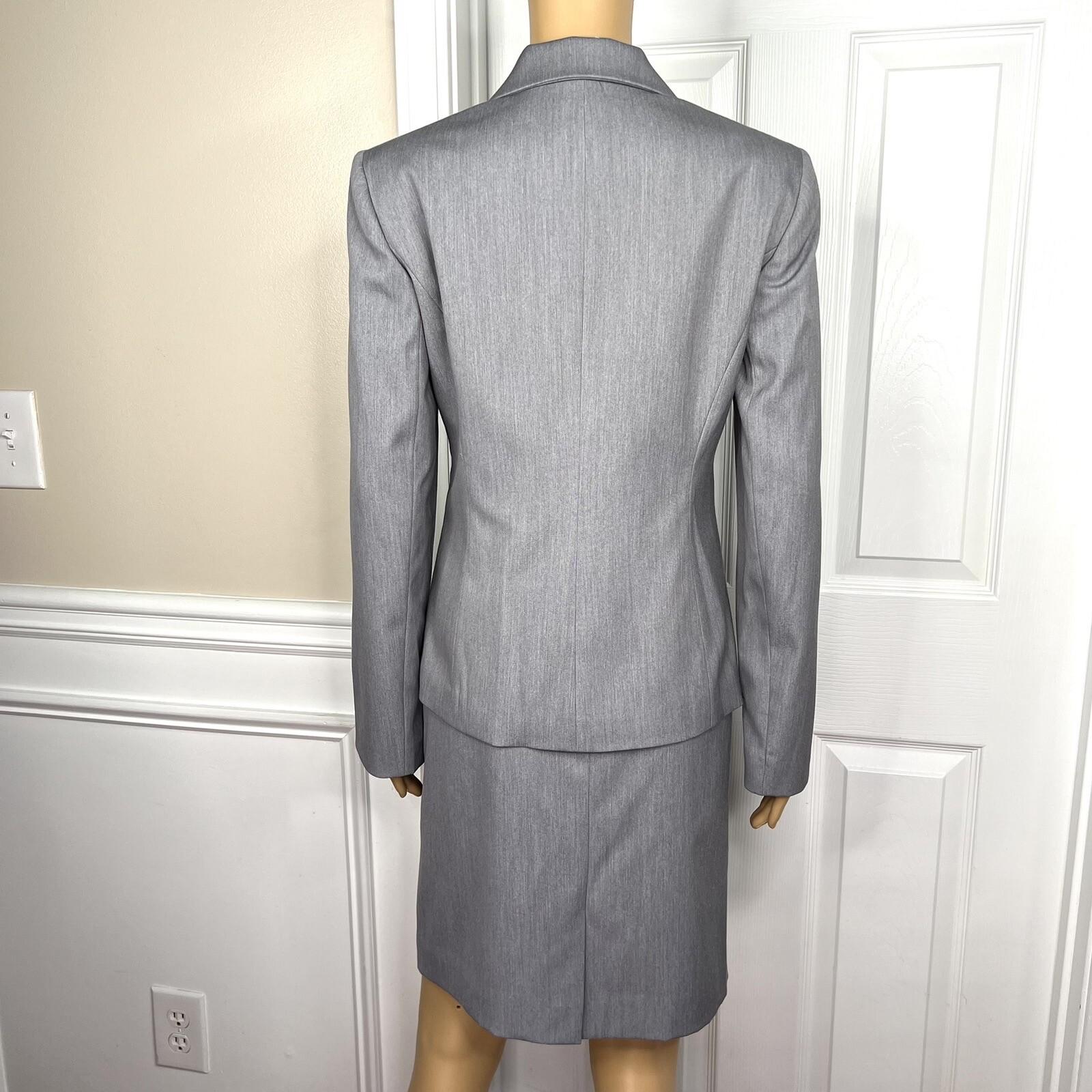 Anne Klein Rayon Blend Skirt 12P Suit 10P Pale Gray Notch Collar Lined 2PC New
