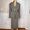 New LARRY LEVINE 2PC Army Green Polyester Rayon Spandex Belted Skirt Suit SZ 18