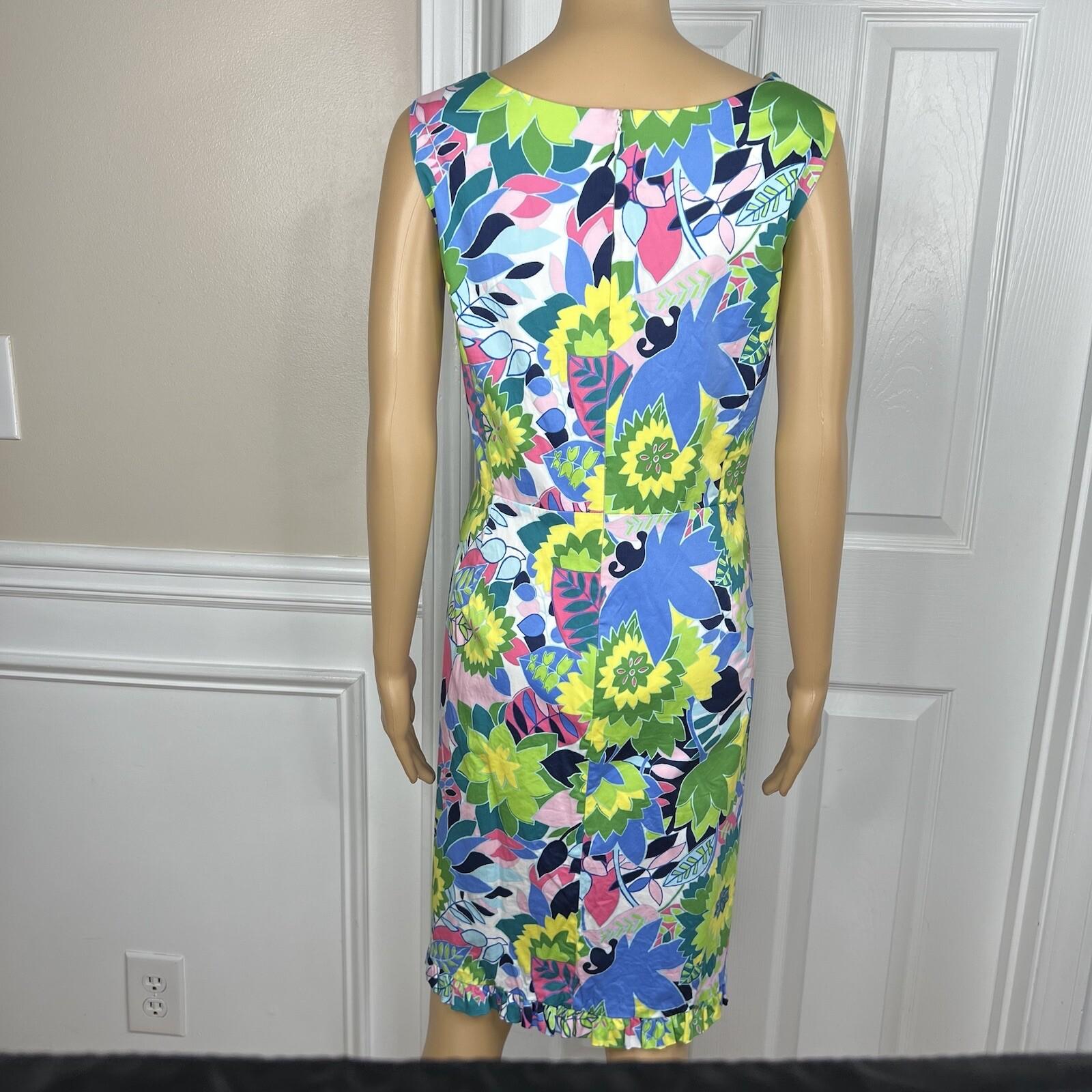 Talbots Cotton Spandex Dress Size 14 sleeveless shift Flounce Hem Floral Print