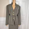 New LARRY LEVINE 2PC Army Green Polyester Rayon Spandex Belted Skirt Suit SZ 18