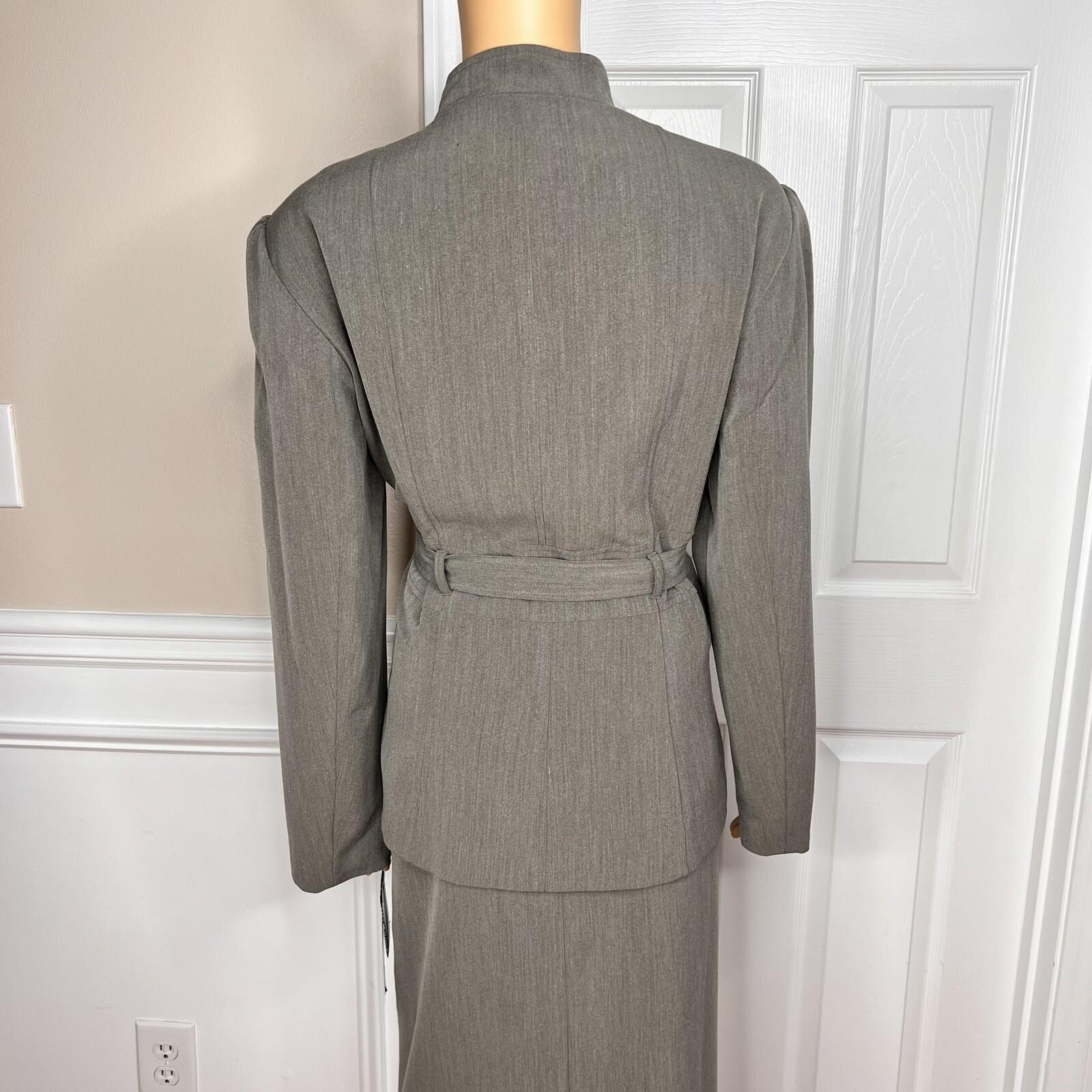 New LARRY LEVINE 2PC Army Green Polyester Rayon Spandex Belted Skirt Suit SZ 18