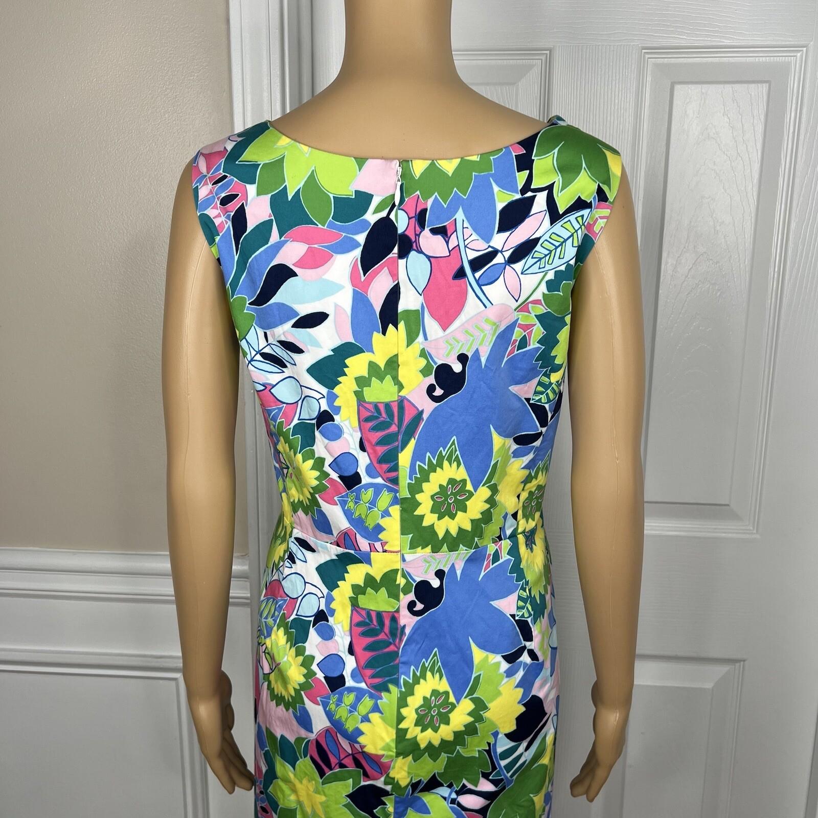 Talbots Cotton Spandex Dress Size 14 sleeveless shift Flounce Hem Floral Print