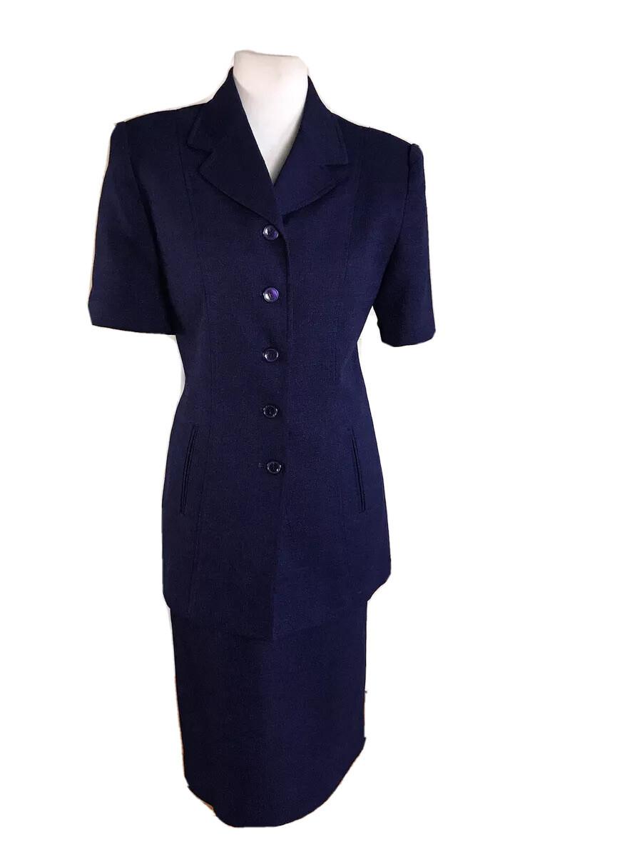 Morgan Miller Polyester Skirt Suit Size 8 Purple Short Sleeves Women 2 Piece