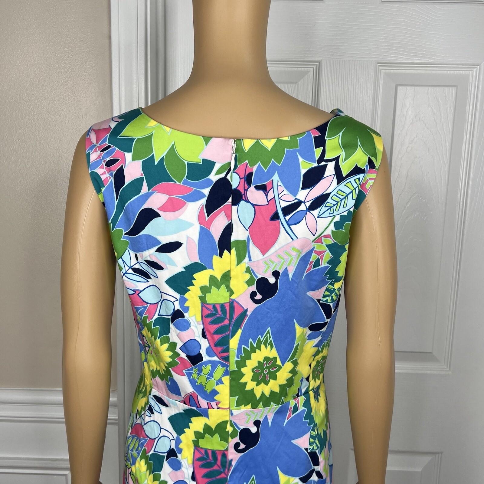 Talbots Cotton Spandex Dress Size 14 sleeveless shift Flounce Hem Floral Print