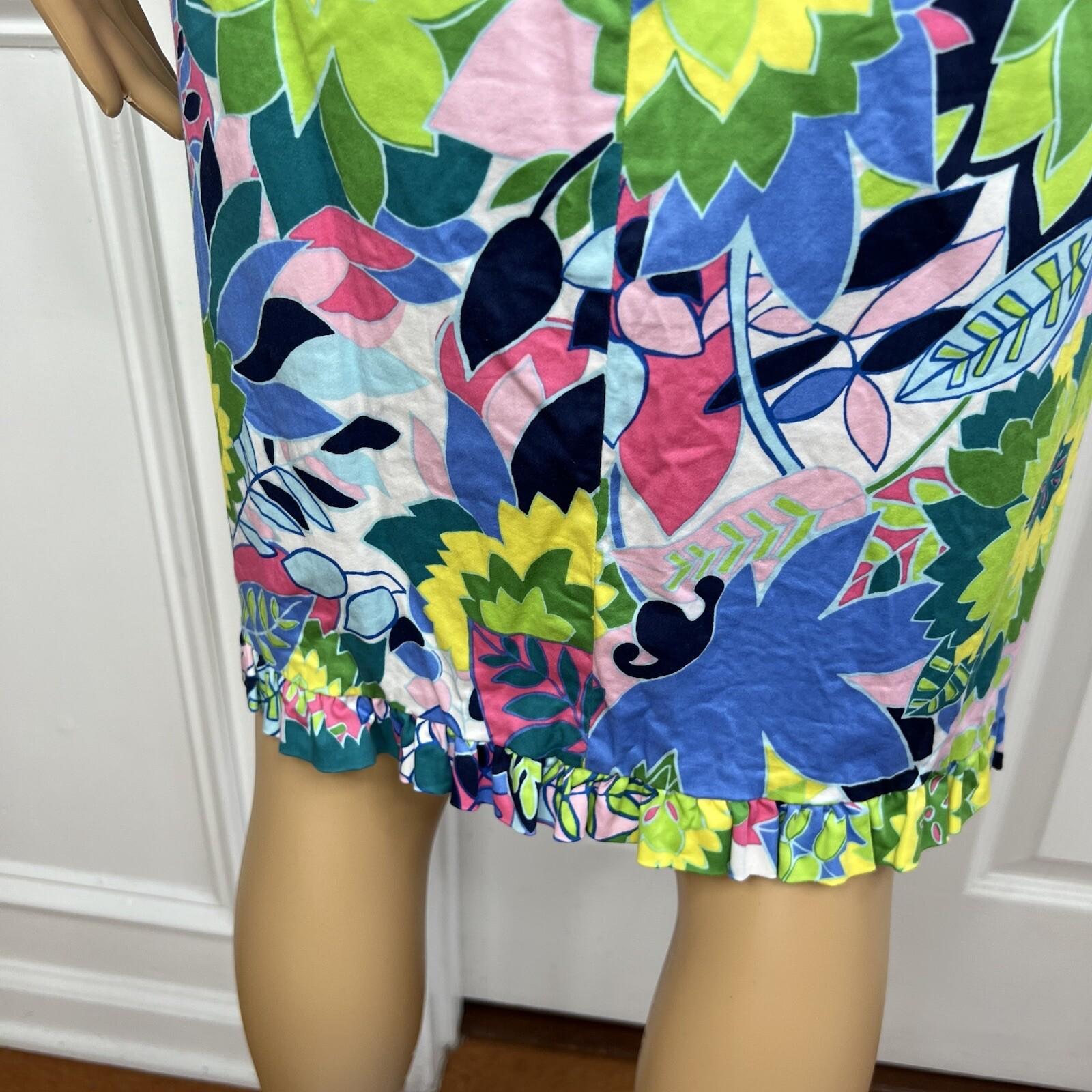 Talbots Cotton Spandex Dress Size 14 sleeveless shift Flounce Hem Floral Print