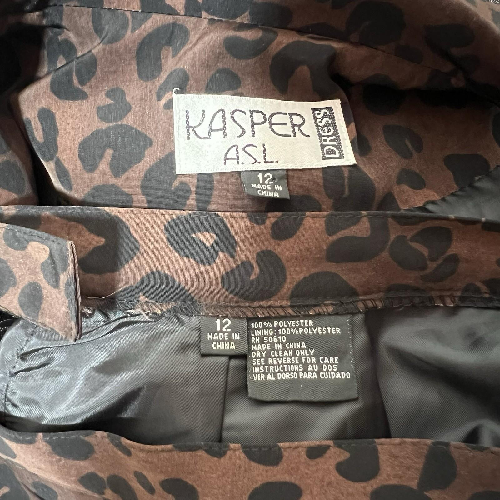 Kasper ASL Polyester Skirt Suit 12 Black Dark Brown Lined Timeless 2PC Pockets