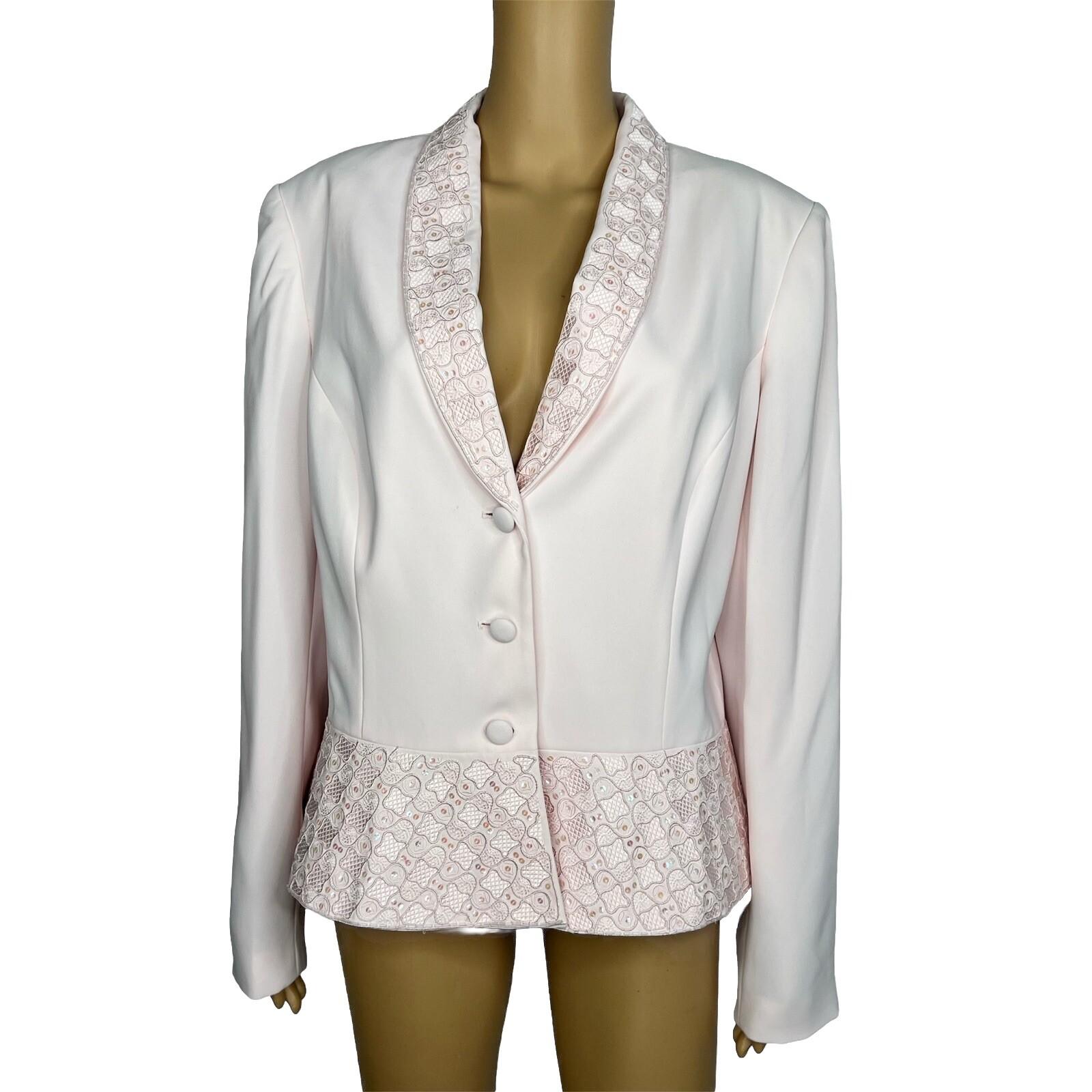 10-2586.jpg John Meyer Polyester Blazer Size 18 Pink Beaded Embroidered Shawl Collar Ruffle