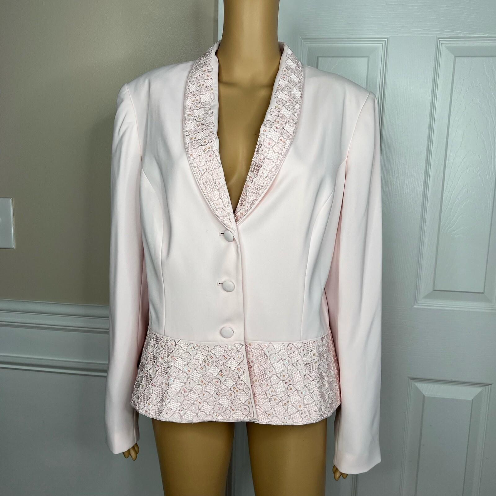 10-2587.jpg John Meyer Polyester Blazer Size 18 Pink Beaded Embroidered Shawl Collar Ruffle
