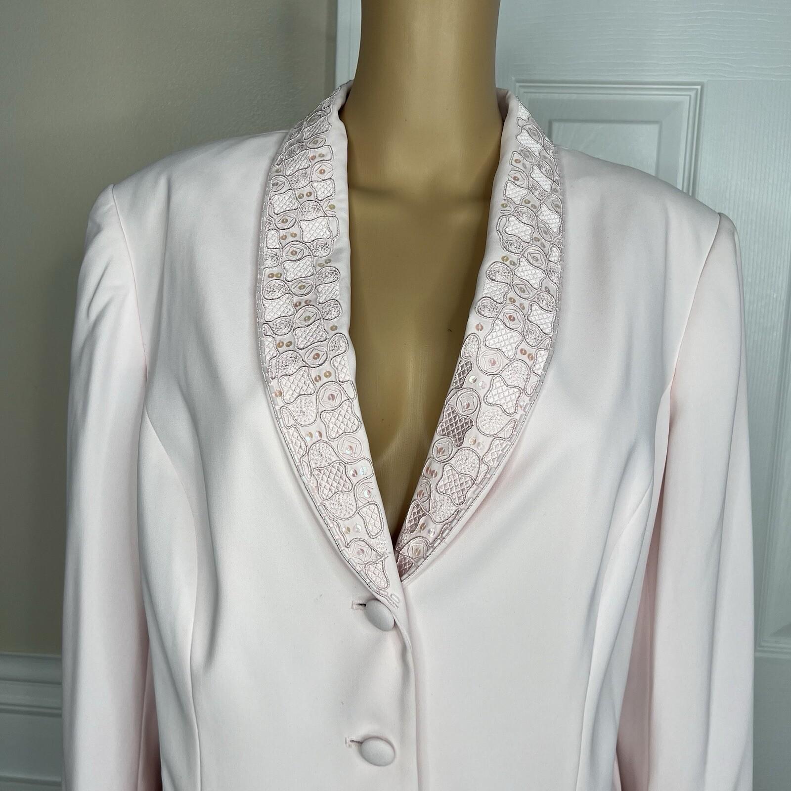 10-2588.jpg John Meyer Polyester Blazer Size 18 Pink Beaded Embroidered Shawl Collar Ruffle