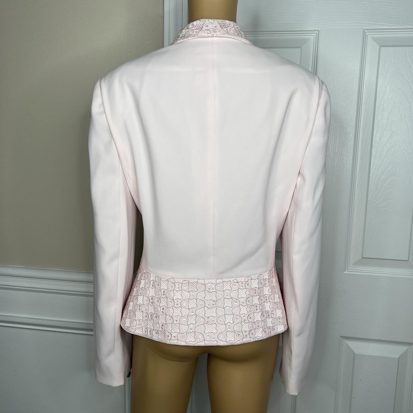10-2590.jpg John Meyer Polyester Blazer Size 18 Pink Beaded Embroidered Shawl Collar Ruffle
