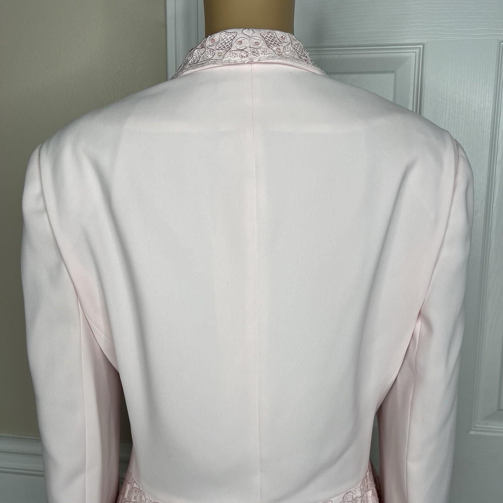 10-2591.jpg John Meyer Polyester Blazer Size 18 Pink Beaded Embroidered Shawl Collar Ruffle