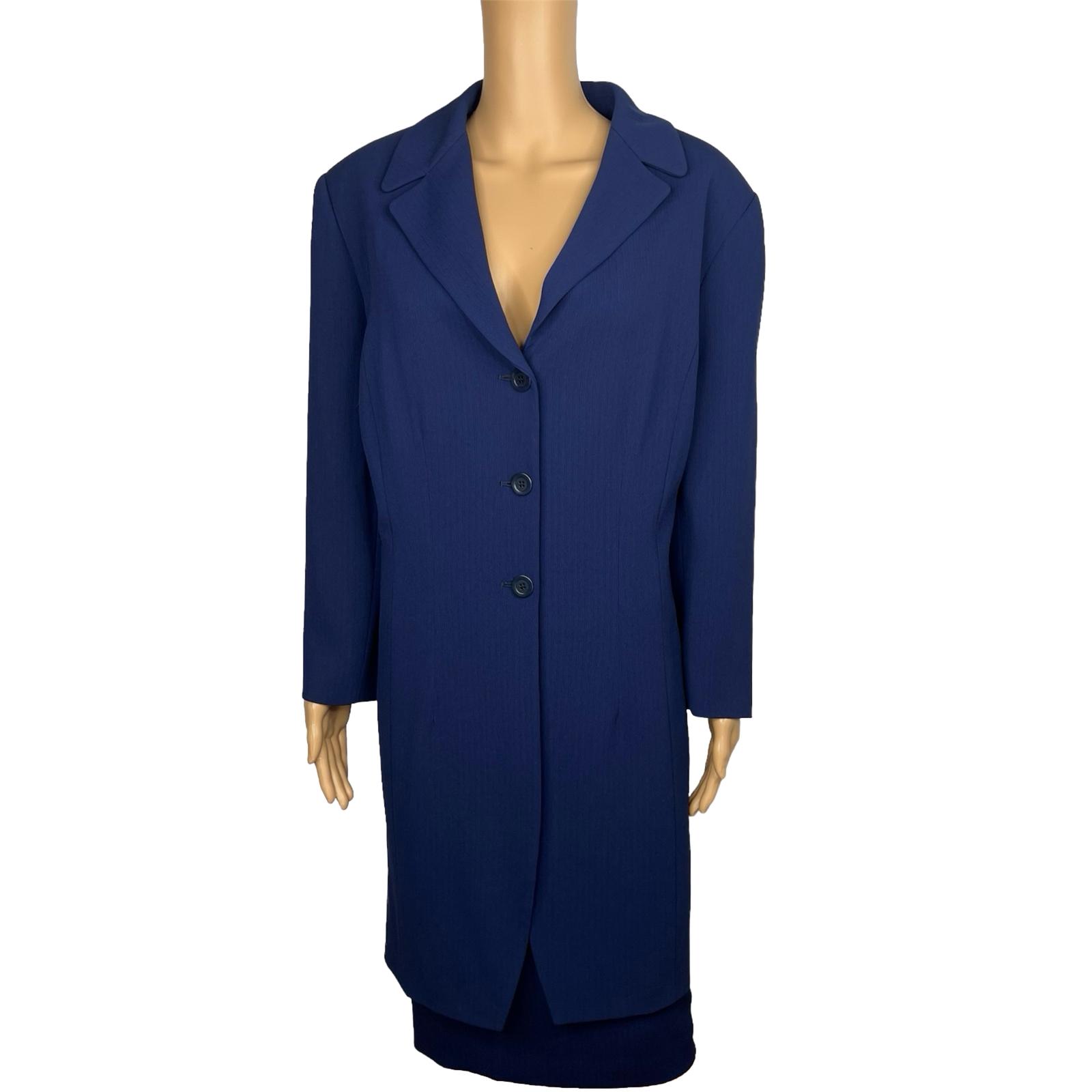 GARFIELD & MARKS 2PC Blue Polyester Triacetate Lined Mid Skirt Suit Size 16