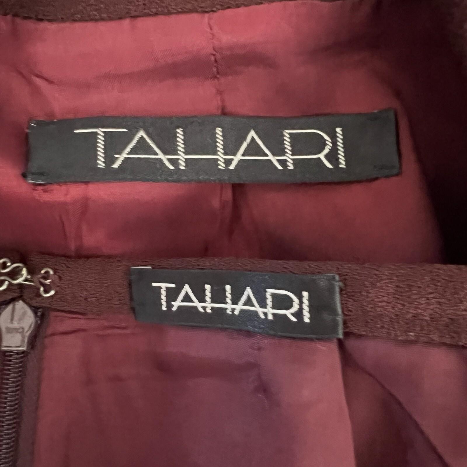 10-2605.jpg Tahari Women Vintage Polyester Skirt Suit Size 10 Maroon Lined Notch Collar 2PC