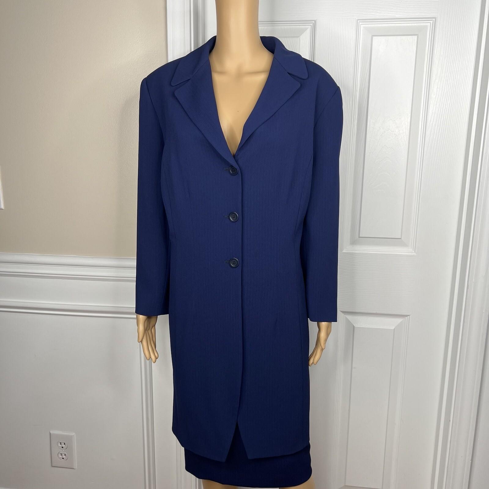 GARFIELD & MARKS 2PC Blue Polyester Triacetate Lined Mid Skirt Suit Size 16
