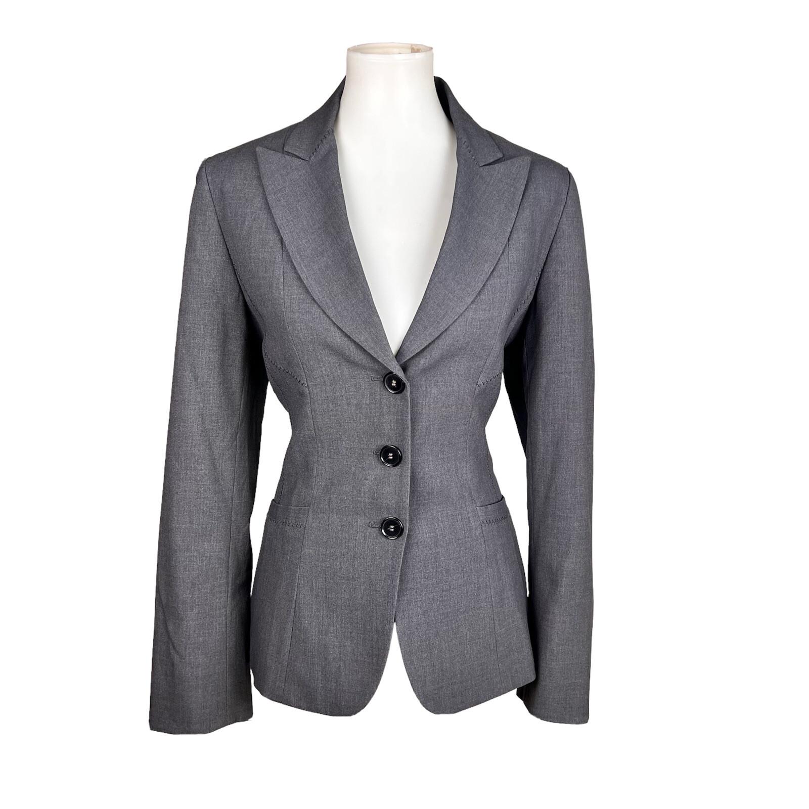 T TAHARI Women Gray Polyester Viscose Blend Lined Peak collar Blazer Size 10