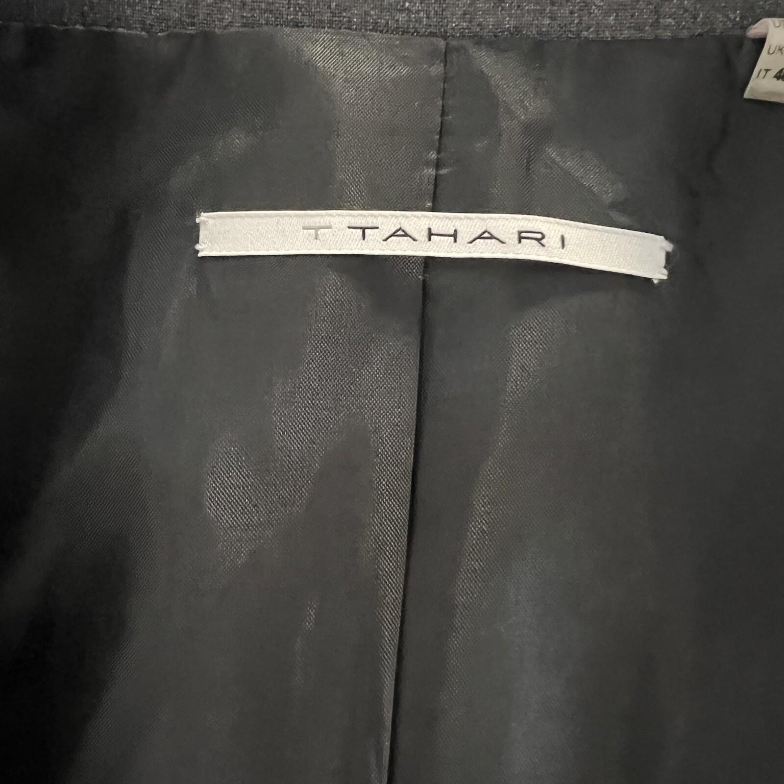 T TAHARI Women Gray Polyester Viscose Blend Lined Peak collar Blazer Size 10