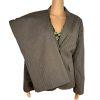 10-2627.jpg NINE WEST Polyester Rayon Pant Suit 14 Green Striped Notch Collar Lined 2PC