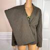 10-2628.jpg NINE WEST Polyester Rayon Pant Suit 14 Green Striped Notch Collar Lined 2PC