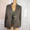 10-2629.jpg NINE WEST Polyester Rayon Pant Suit 14 Green Striped Notch Collar Lined 2PC