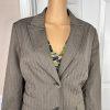 10-2631.jpg NINE WEST Polyester Rayon Pant Suit 14 Green Striped Notch Collar Lined 2PC