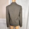 10-2632.jpg NINE WEST Polyester Rayon Pant Suit 14 Green Striped Notch Collar Lined 2PC