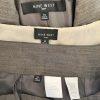10-2636.jpg NINE WEST Polyester Rayon Pant Suit 14 Green Striped Notch Collar Lined 2PC