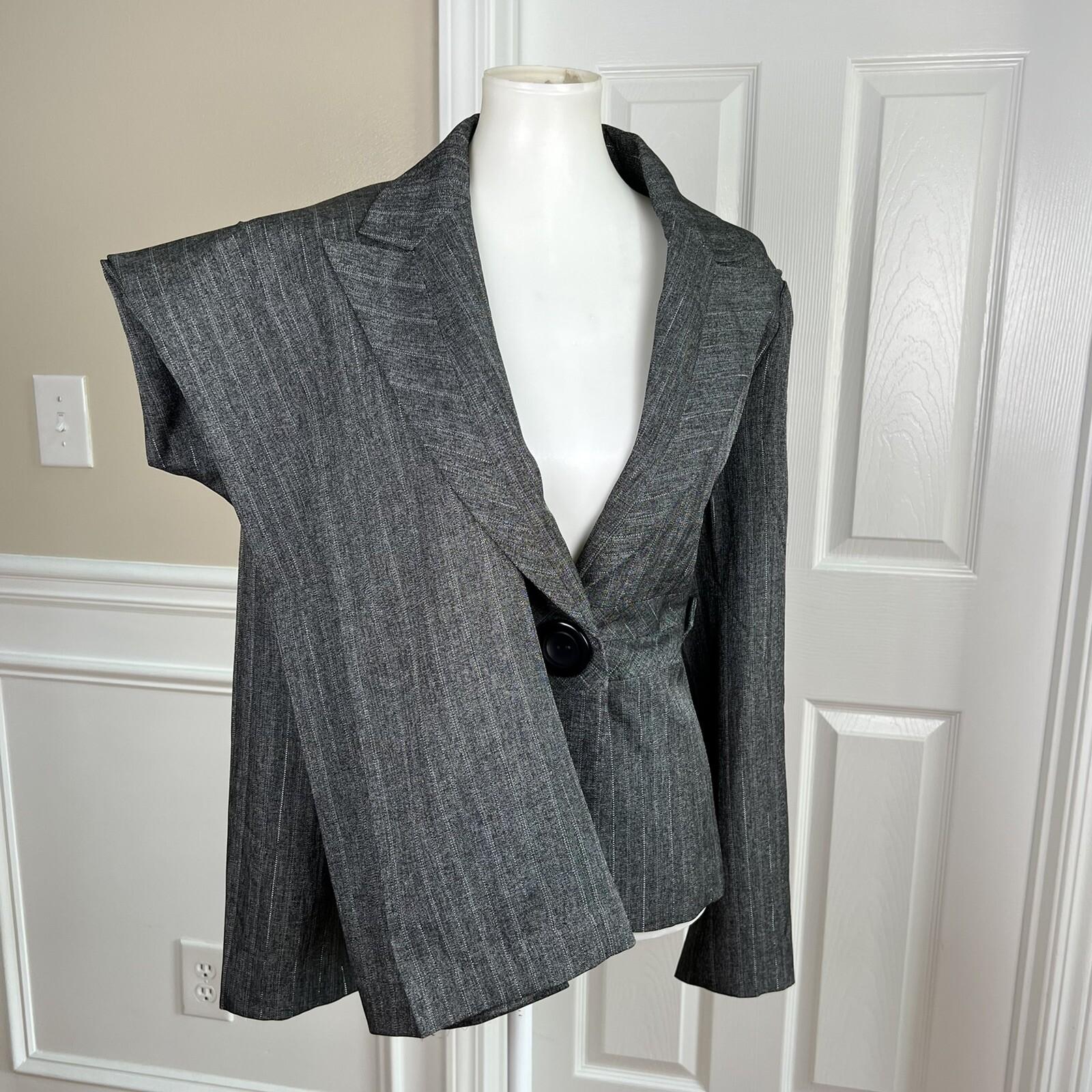 New CASALINA HIGH FASHION 2PC Gray Metallic Peak Collar Pant Suit Size 40/ US 10
