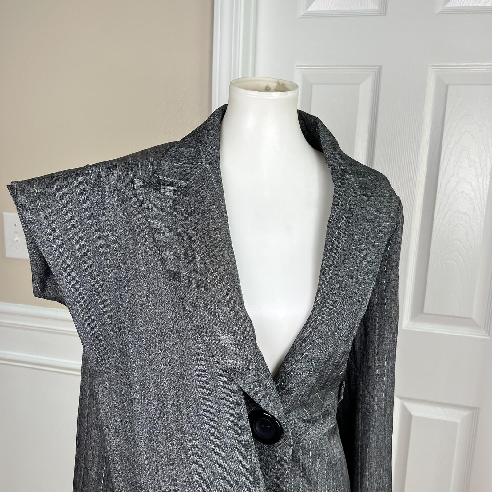 New CASALINA HIGH FASHION 2PC Gray Metallic Peak Collar Pant Suit Size 40/ US 10