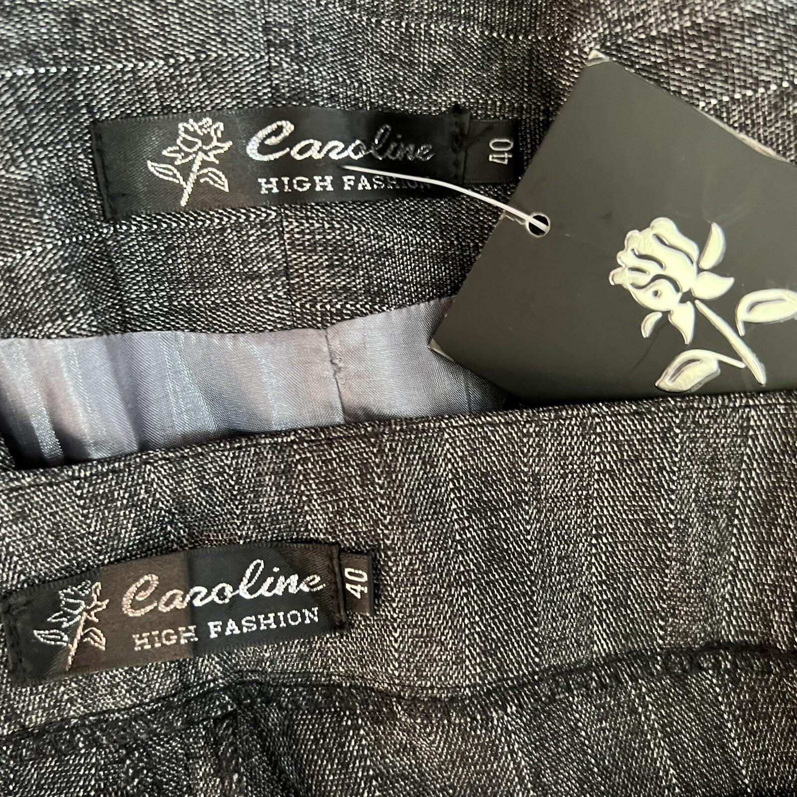 New CASALINA HIGH FASHION 2PC Gray Metallic Peak Collar Pant Suit Size 40/ US 10