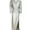 CACHET Vtg 2PC Mint Green Beaded Polyester Stand Up Collar Dress Suit Size 10