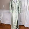 CACHET Vtg 2PC Mint Green Beaded Polyester Stand Up Collar Dress Suit Size 10