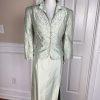 CACHET Vtg 2PC Mint Green Beaded Polyester Stand Up Collar Dress Suit Size 10