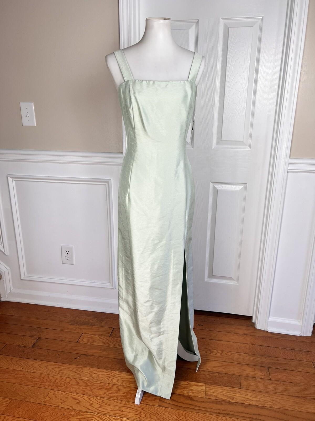 CACHET Vtg 2PC Mint Green Beaded Polyester Stand Up Collar Dress Suit Size 10