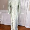 CACHET Vtg 2PC Mint Green Beaded Polyester Stand Up Collar Dress Suit Size 10