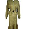 Ne York & Company 7th Av Cotton Blend Skirt 10 Suit M Green High Low Zip Up Belt