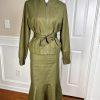 Ne York & Company 7th Av Cotton Blend Skirt 10 Suit M Green High Low Zip Up Belt