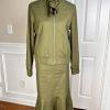 Ne York & Company 7th Av Cotton Blend Skirt 10 Suit M Green High Low Zip Up Belt