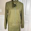 Ne York & Company 7th Av Cotton Blend Skirt 10 Suit M Green High Low Zip Up Belt