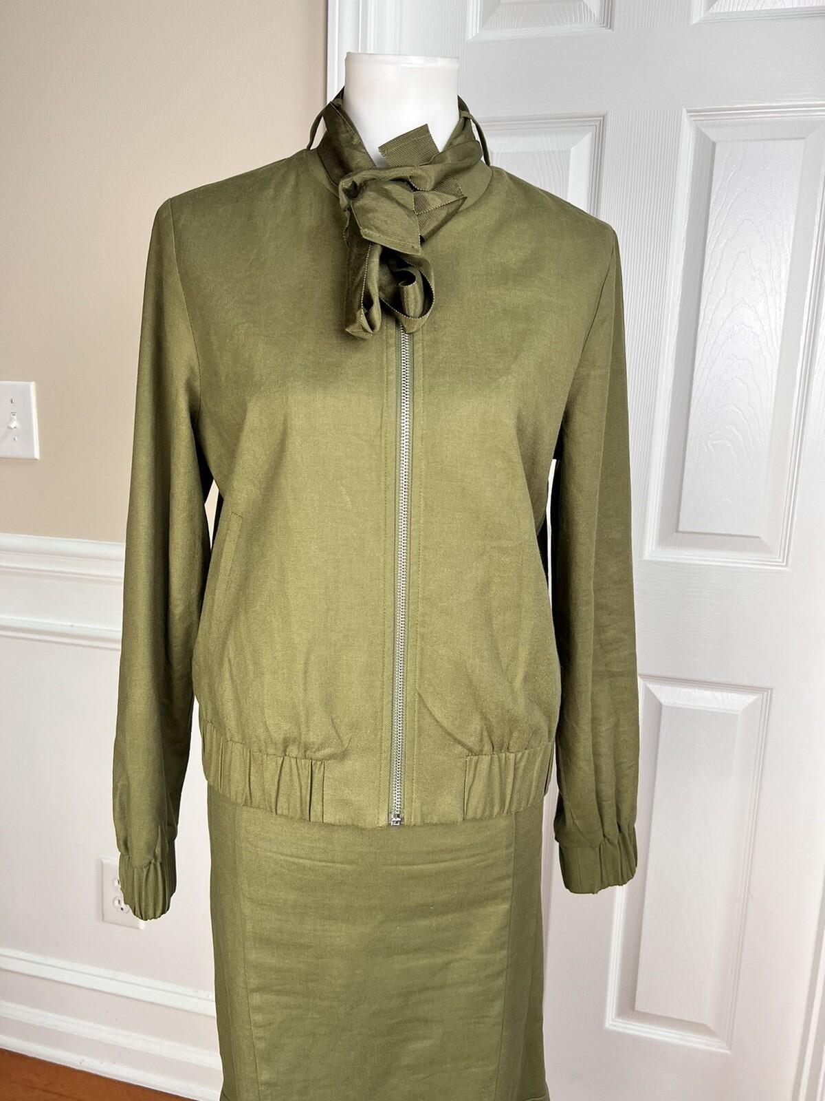 Ne York & Company 7th Av Cotton Blend Skirt 10 Suit M Green High Low Zip Up Belt