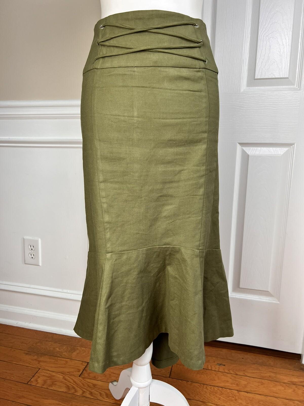 Ne York & Company 7th Av Cotton Blend Skirt 10 Suit M Green High Low Zip Up Belt
