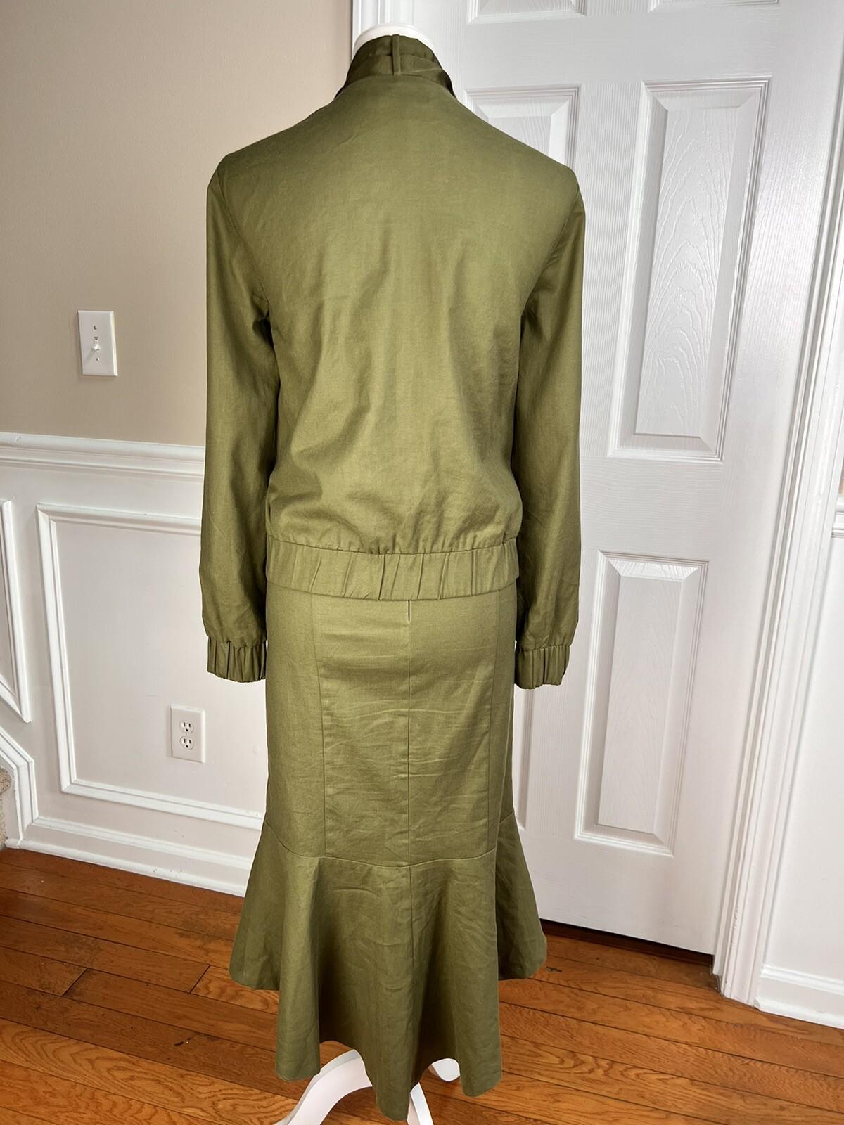 Ne York & Company 7th Av Cotton Blend Skirt 10 Suit M Green High Low Zip Up Belt