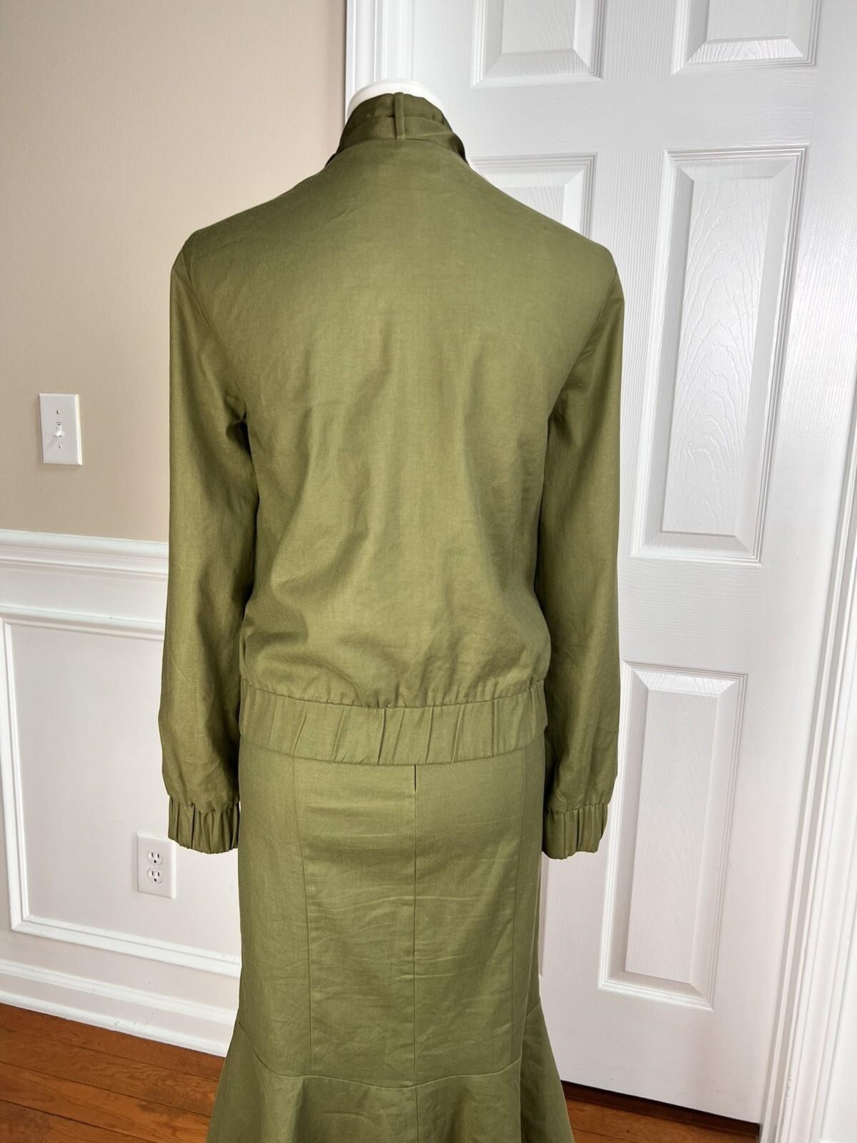 Ne York & Company 7th Av Cotton Blend Skirt 10 Suit M Green High Low Zip Up Belt