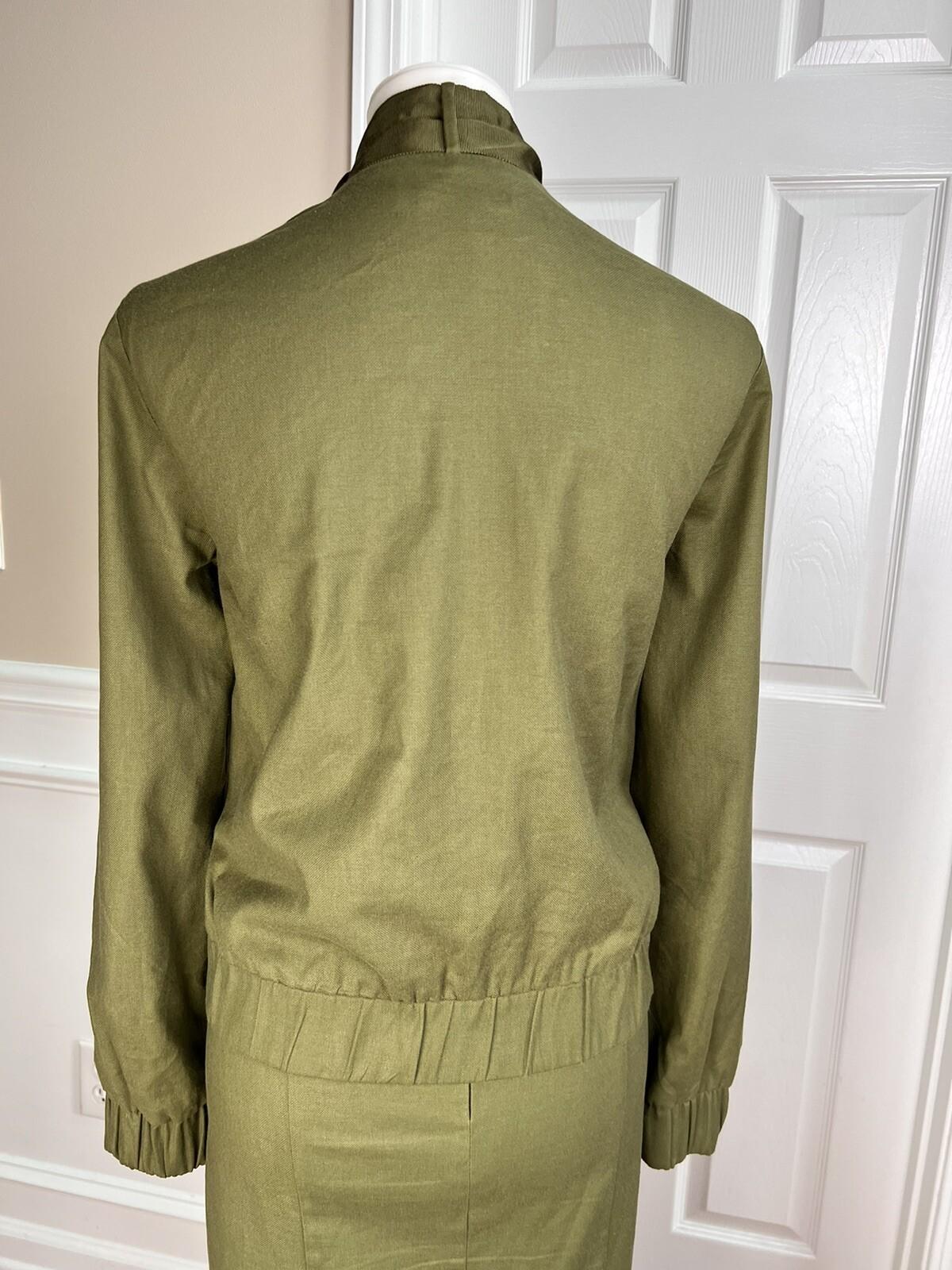 Ne York & Company 7th Av Cotton Blend Skirt 10 Suit M Green High Low Zip Up Belt