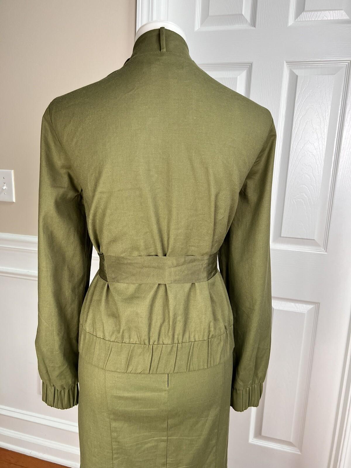 Ne York & Company 7th Av Cotton Blend Skirt 10 Suit M Green High Low Zip Up Belt